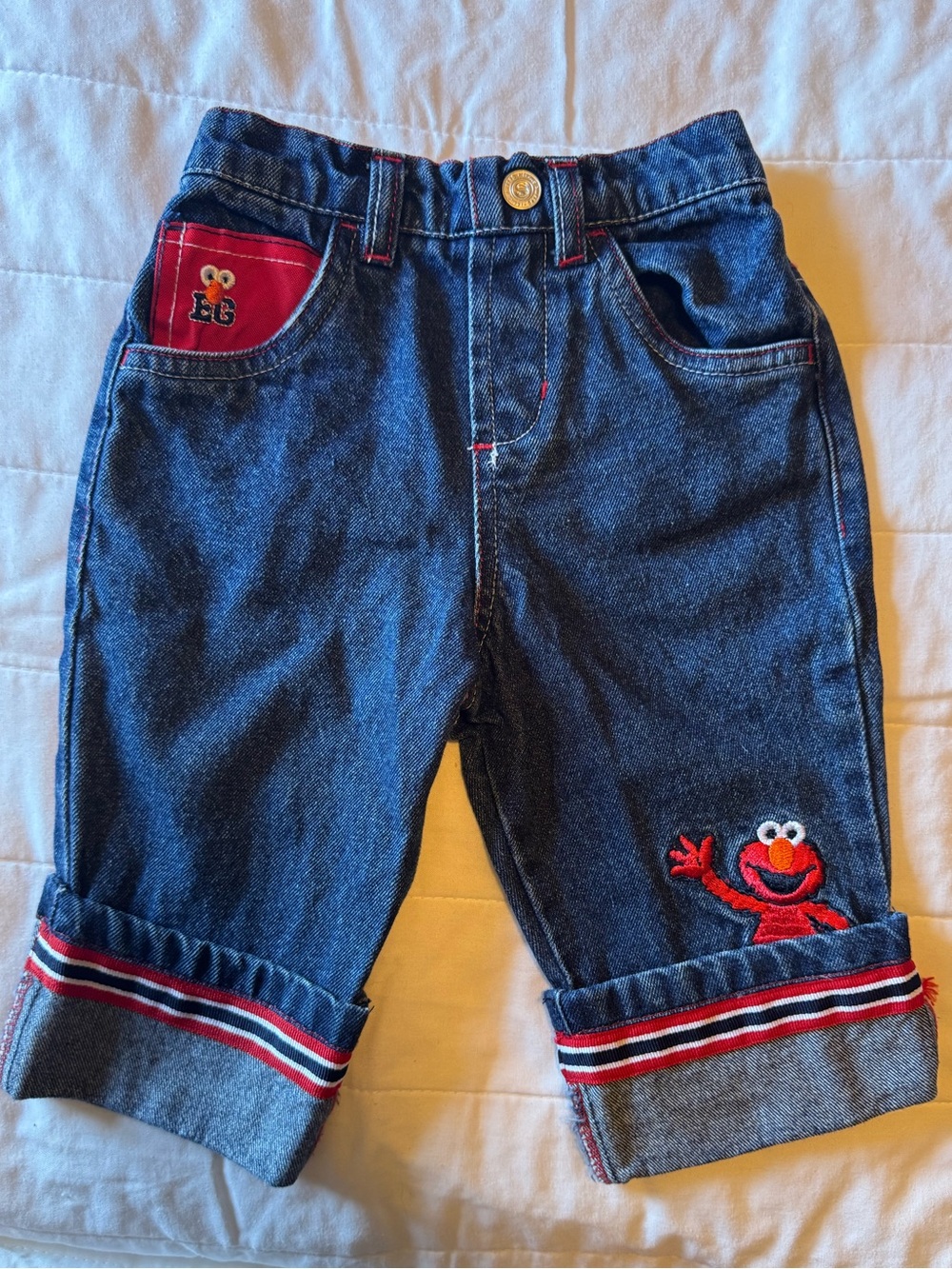 Vintage 90s Sesame Street Elmo Denim Jeans Baby/Infant Size 12 Months